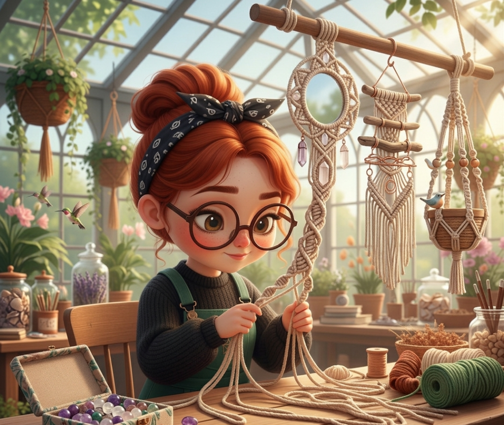 L'atelier de créations artisanales de macramés.